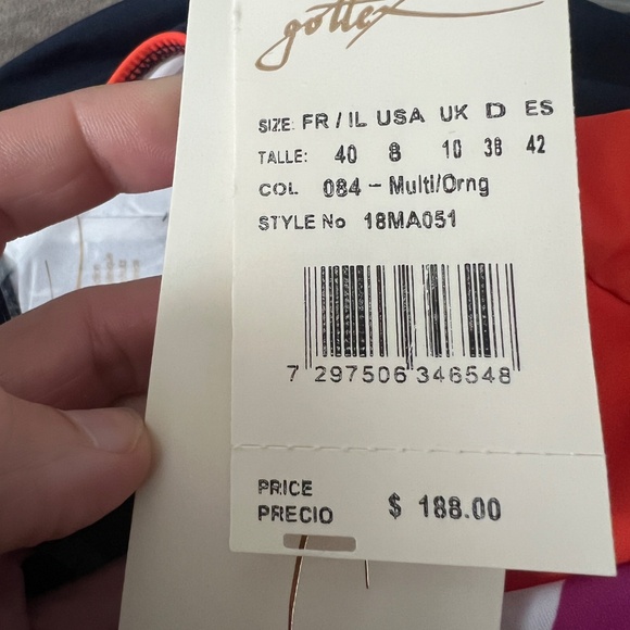 NWT! Gottex One-Piece Swimsuit Asymmetrical Colorblock Striped Strap Size 8 - Picture 2 of 3